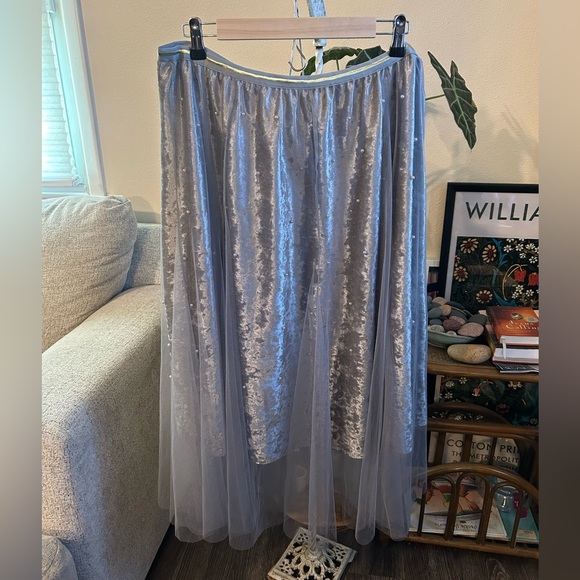 Anthropologie Dresses & Skirts - Anthropologie Silver Gray Velvet & Tulle Maxi Skirt